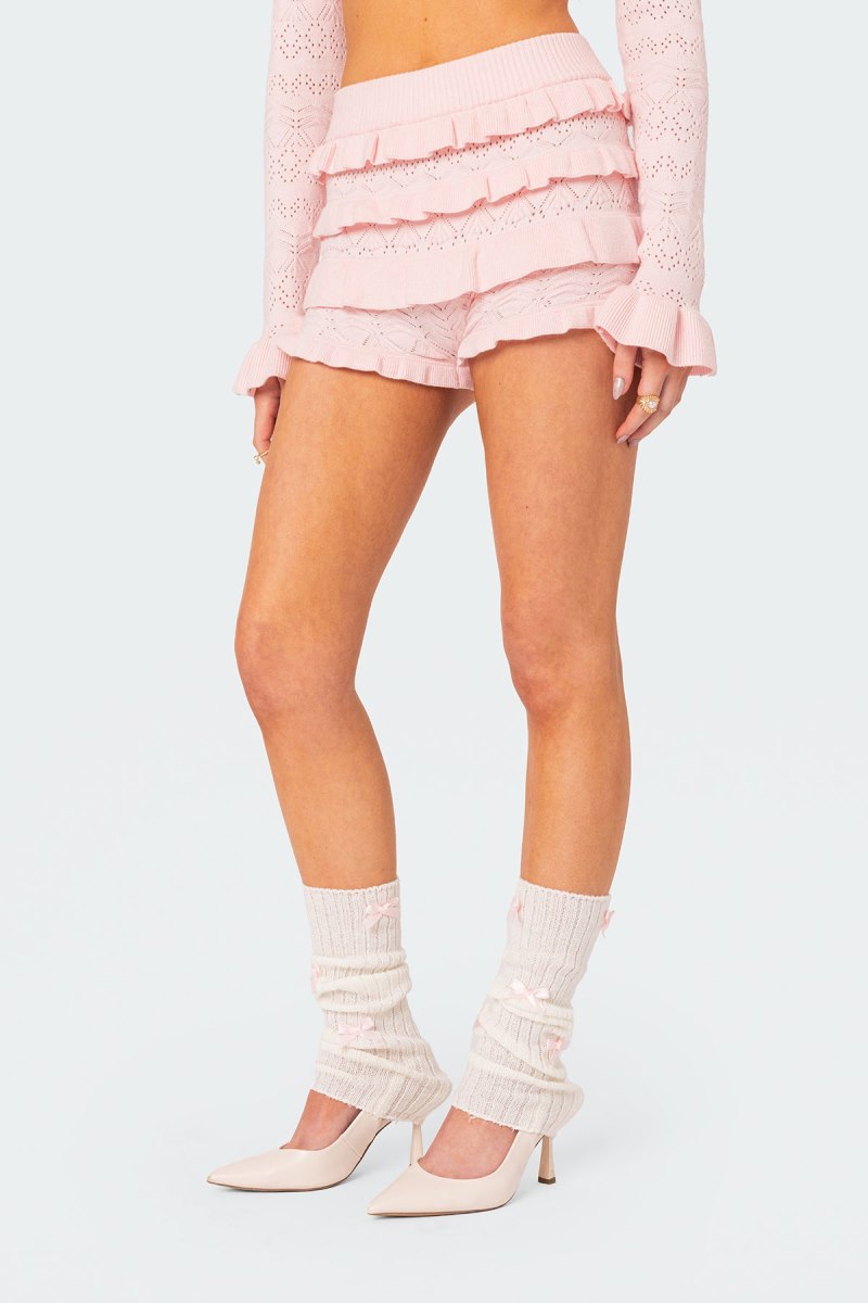 Edikted Lindsay Ruffle Knitted Shorts Black | USA HD653775P0