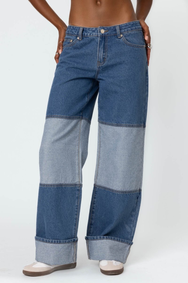 Edikted Lindsey Two Tone Cuffed Jeans Blue | USA WD633013C9