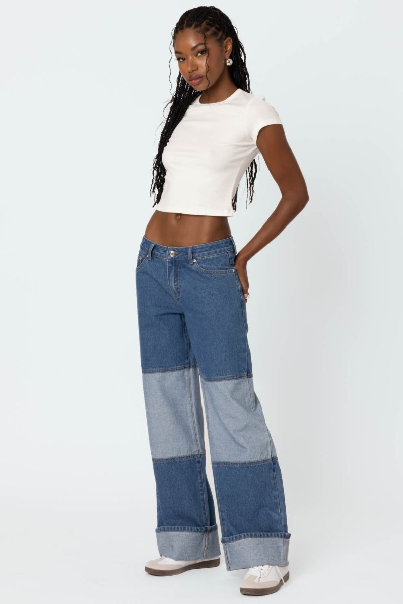 Edikted Lindsey Two Tone Cuffed Jeans Blue | USA WD633013C9