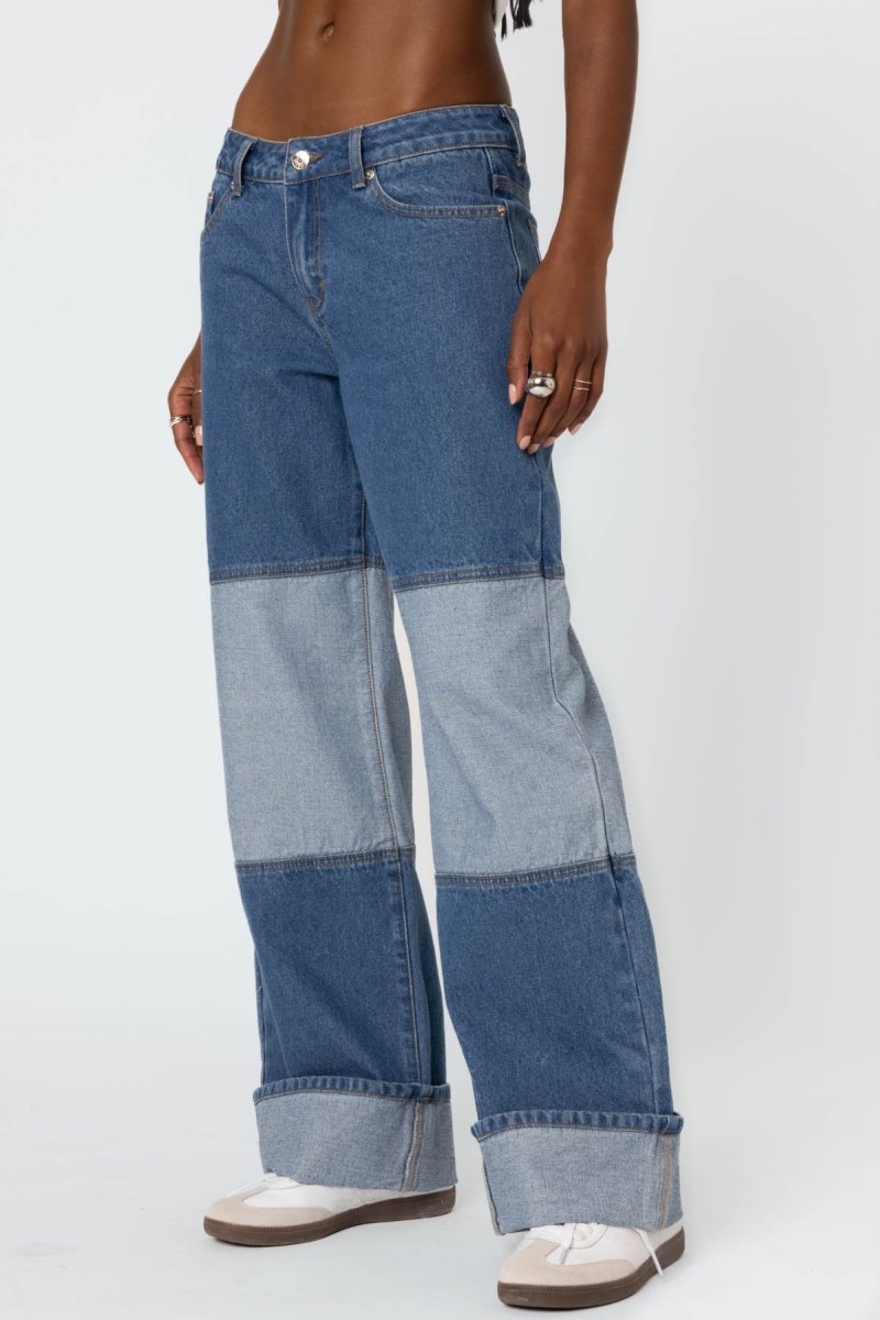Edikted Lindsey Two Tone Cuffed Jeans Blue | USA WD633013C9