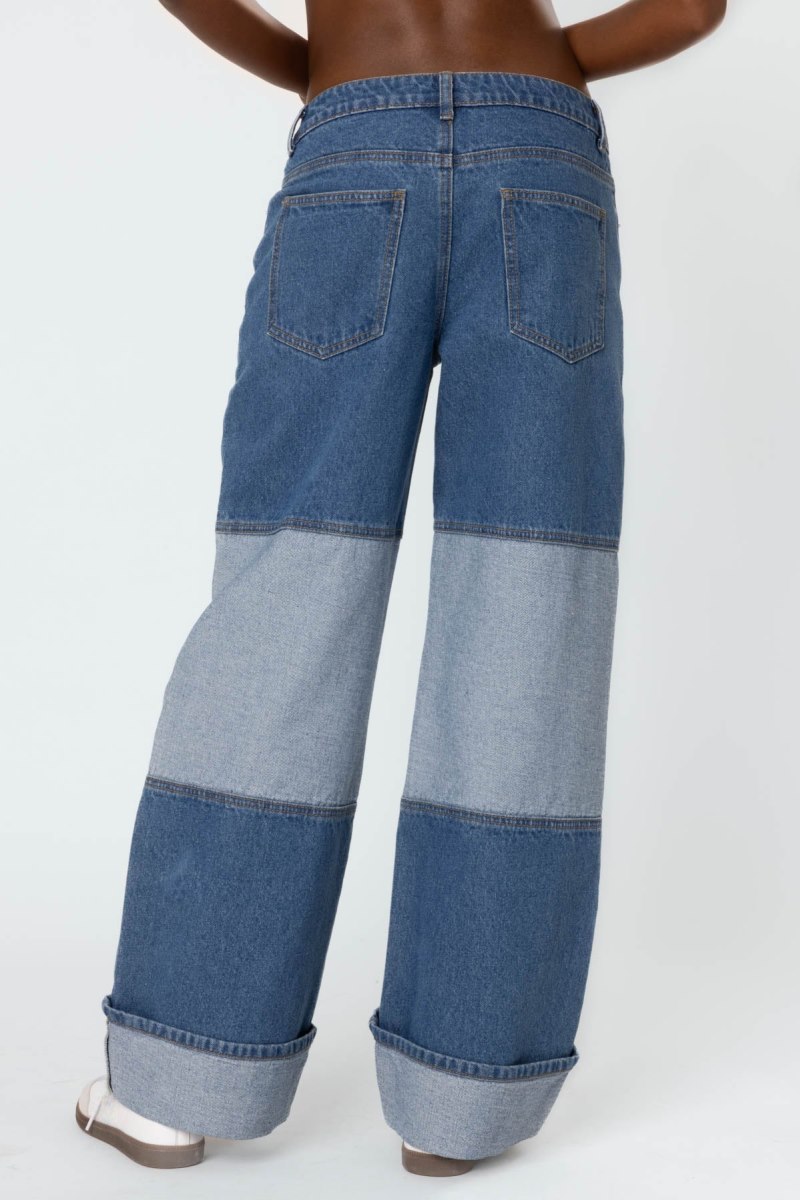 Edikted Lindsey Two Tone Cuffed Jeans Blue | USA WD633013C9