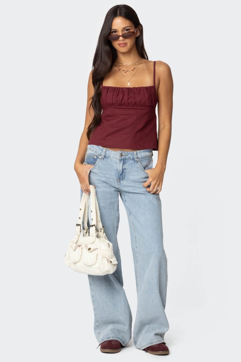 Edikted Linen Look Open Back Tank Top Burgundy | USA EN923362D1