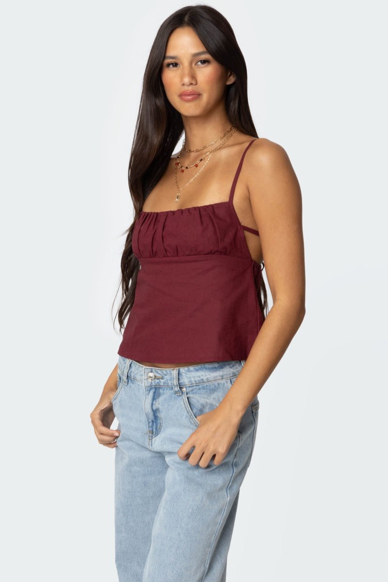 Edikted Linen Look Open Back Tank Top Burgundy | USA EN923362D1