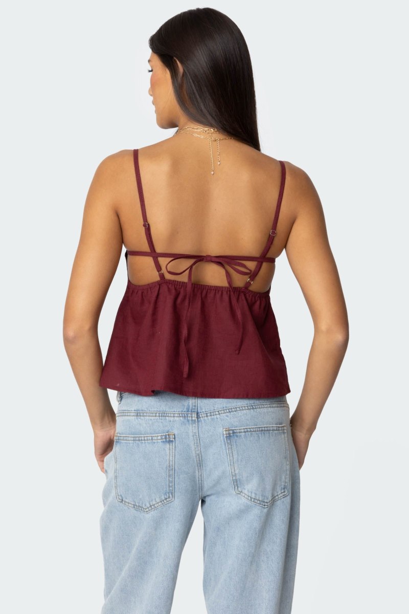 Edikted Linen Look Open Back Tank Top Burgundy | USA EN923362D1