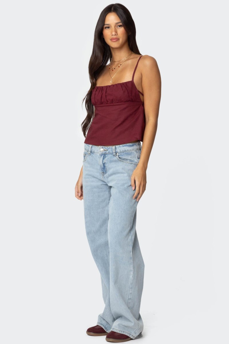 Edikted Linen Look Open Back Tank Top Burgundy | USA EN923362D1