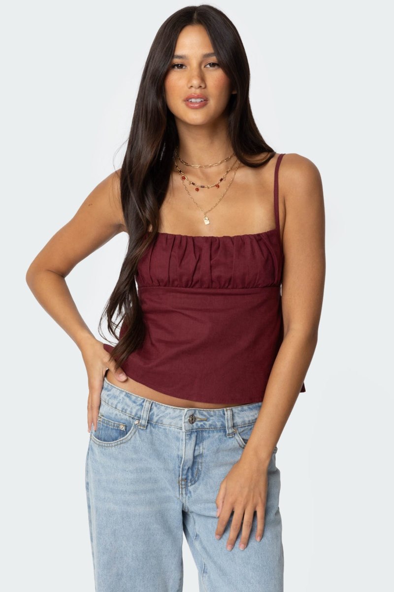 Edikted Linen Look Open Back Tank Top Burgundy | USA EN923362D1