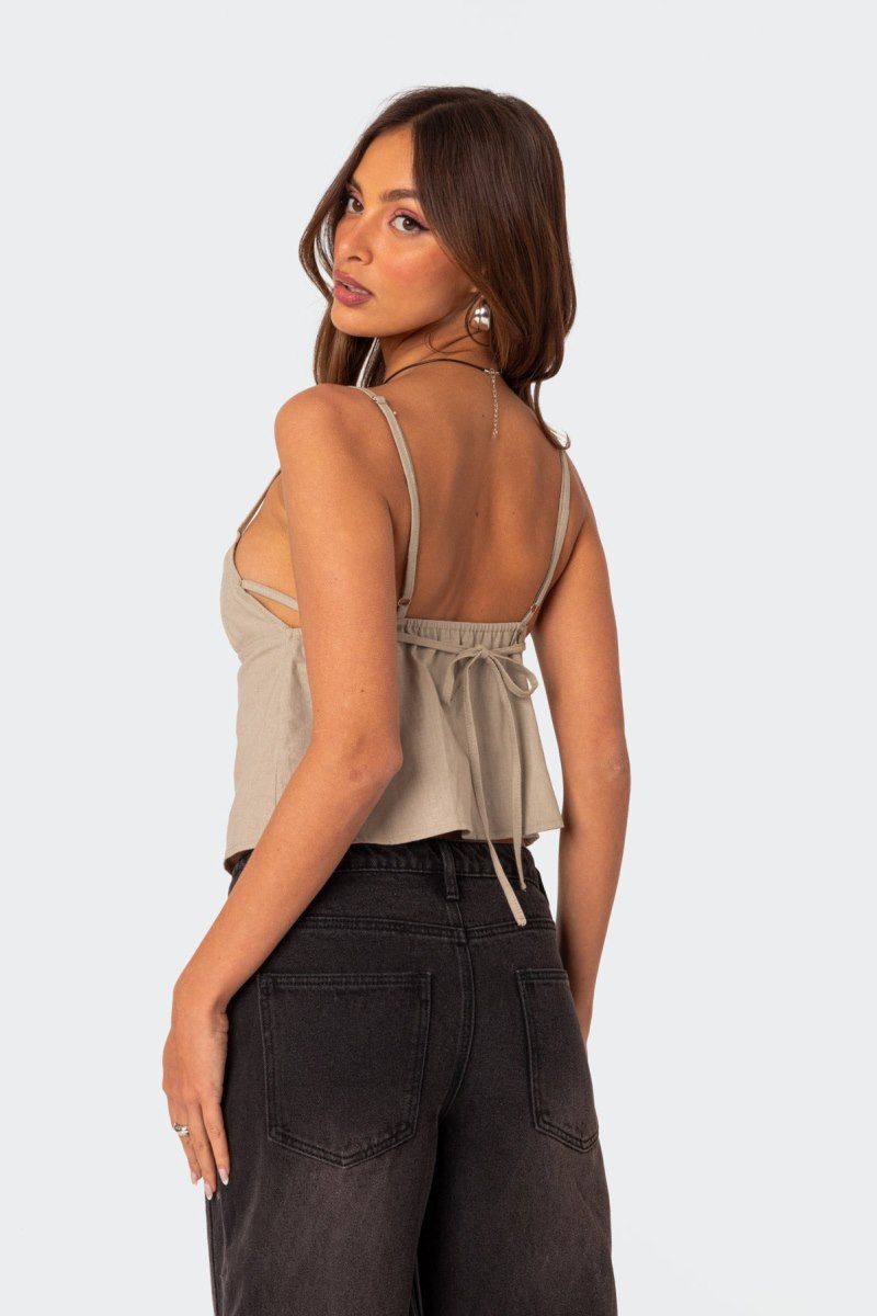 Edikted Linen Look Open Back Tank Top Burgundy | USA OV885568L9