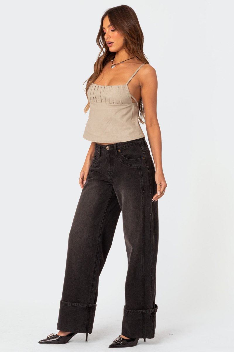 Edikted Linen Look Open Back Tank Top Burgundy | USA OV885568L9
