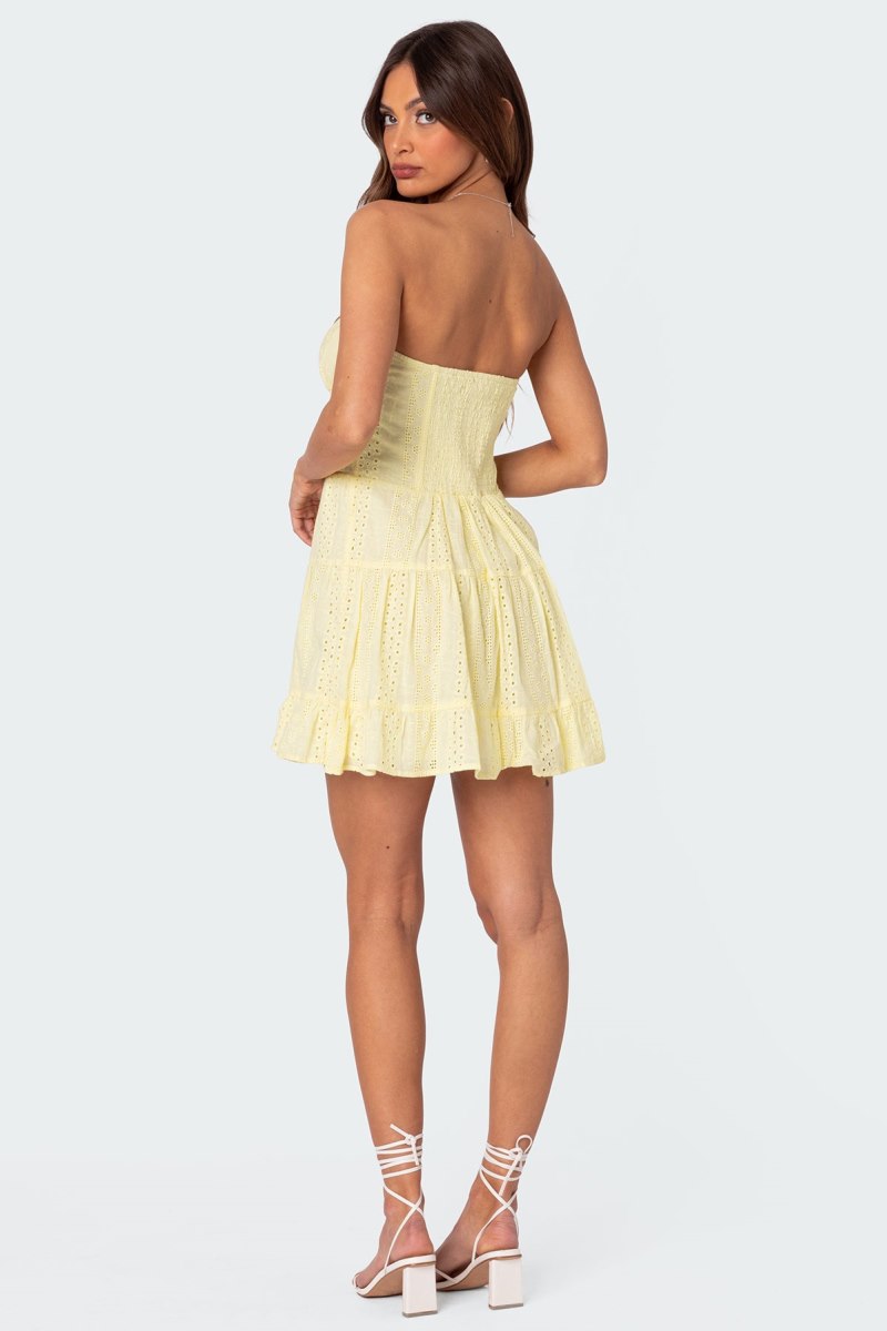 Edikted Liora Lacey Cotton Mini Dress Black | USA MO027502A2