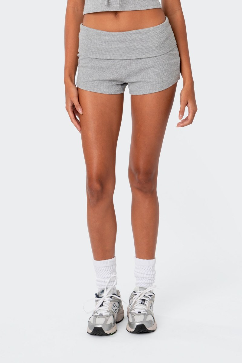 Edikted Lizzy Foldover Waffle Shorts Gray Melange | USA HG653375L3