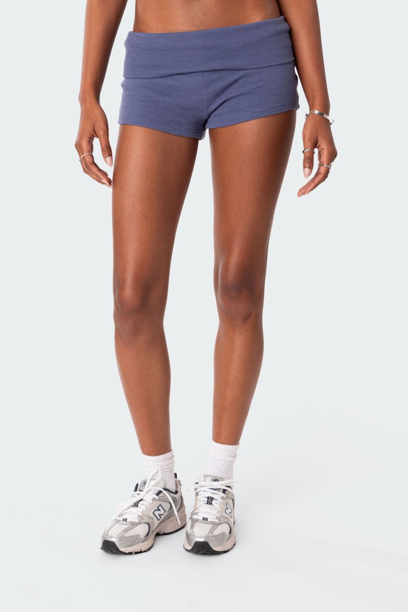 Edikted Lizzy Foldover Waffle Shorts Gray Melange | USA PQ456465Q6