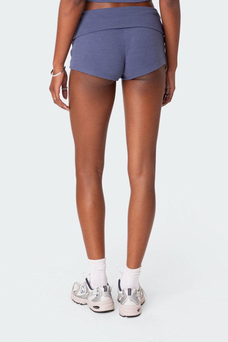 Edikted Lizzy Foldover Waffle Shorts Gray Melange | USA PQ456465Q6