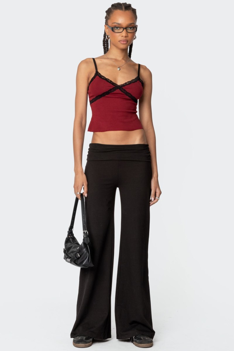 Edikted Llena Lace Trim Tank Top Burgundy | USA CY299159X8