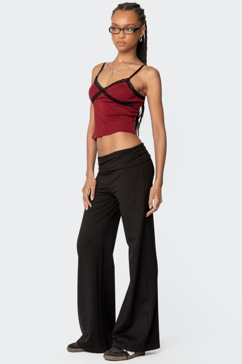 Edikted Llena Lace Trim Tank Top Burgundy | USA CY299159X8