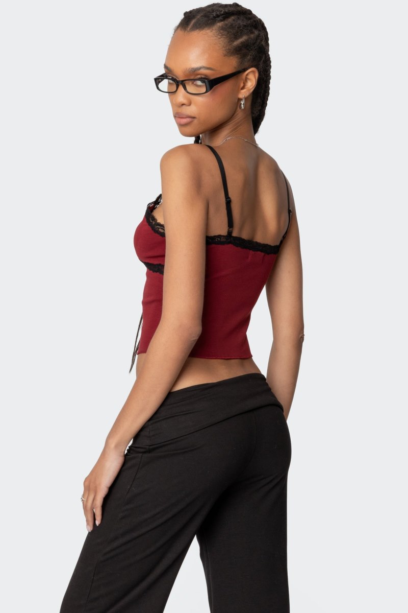 Edikted Llena Lace Trim Tank Top Burgundy | USA CY299159X8