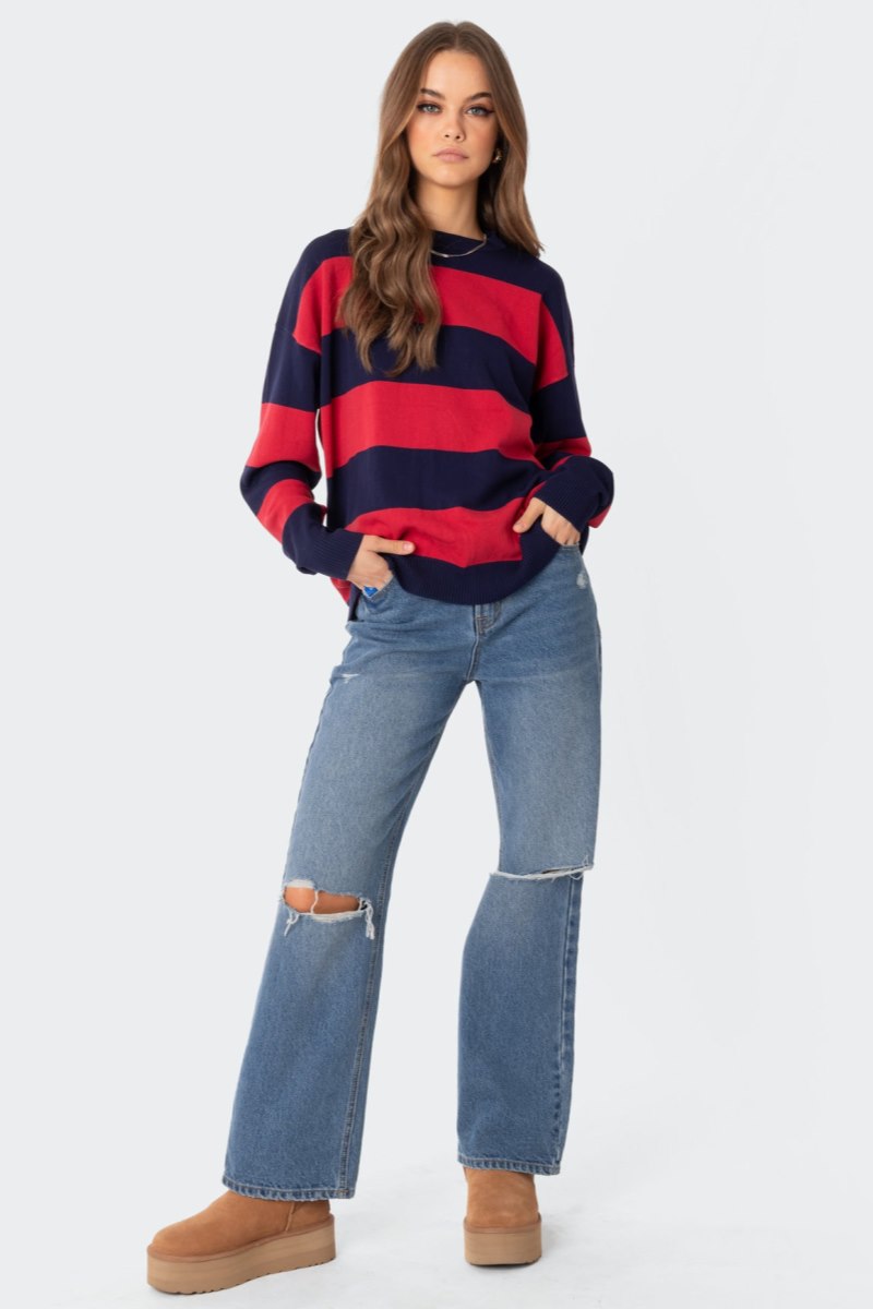 Edikted Logan Light Knit Oversized Sweater Long Sleeve Tops Blue | USA JT689838J3
