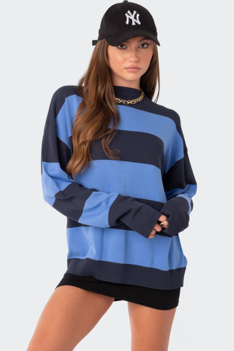 Edikted Logan Light Knit Oversized Sweater Long Sleeve Tops Blue | USA NF945404X4
