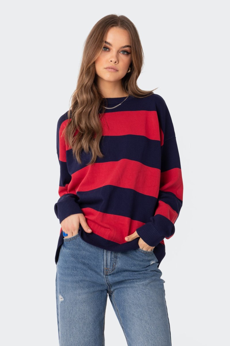 Edikted Logan Light Knit Oversized Sweater Blue | USA XJ292849R0