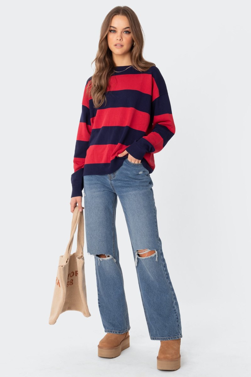 Edikted Logan Light Knit Oversized Sweater Blue | USA XJ292849R0