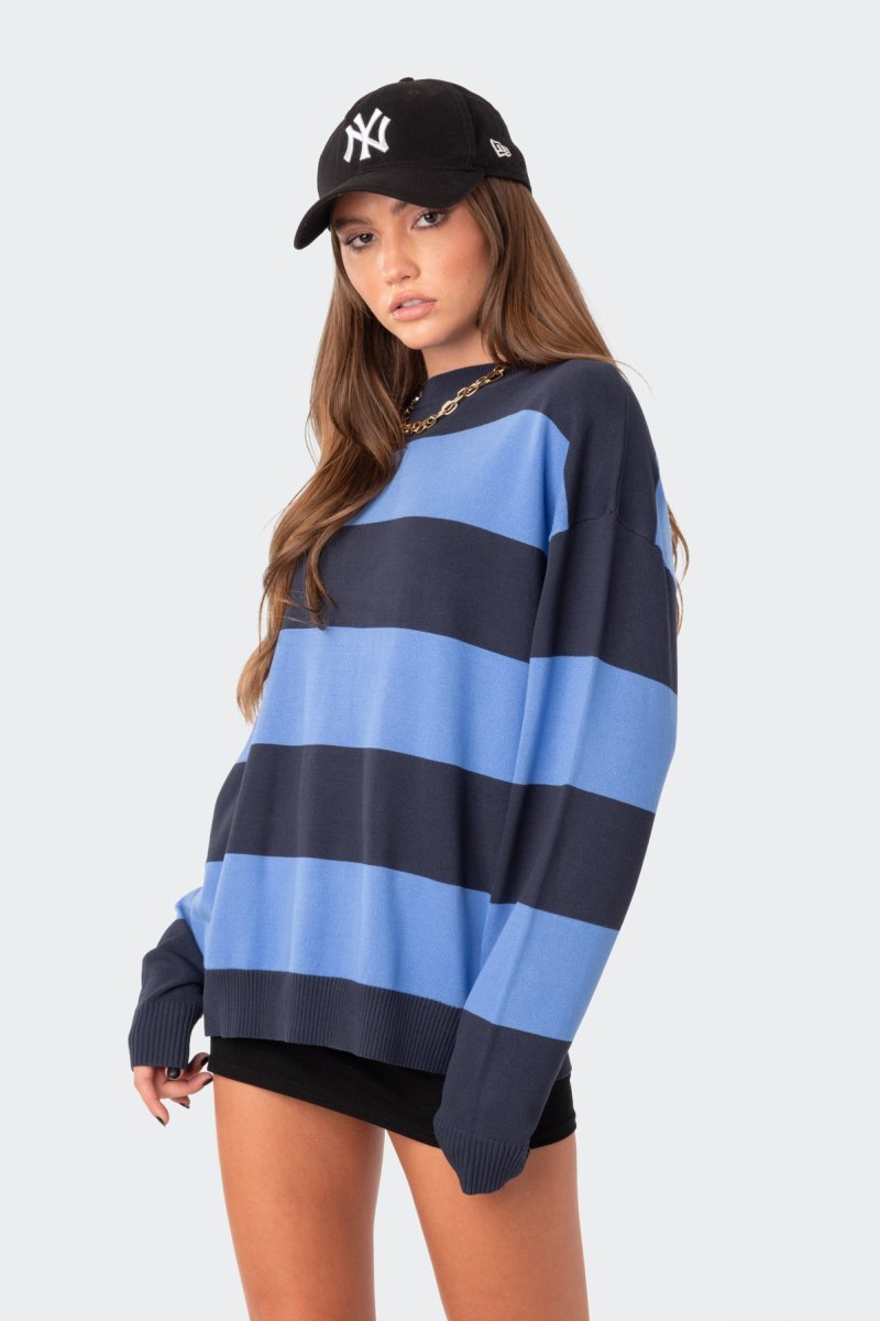 Edikted Logan Light Knit Oversized Sweater Blue | USA CY655255O2