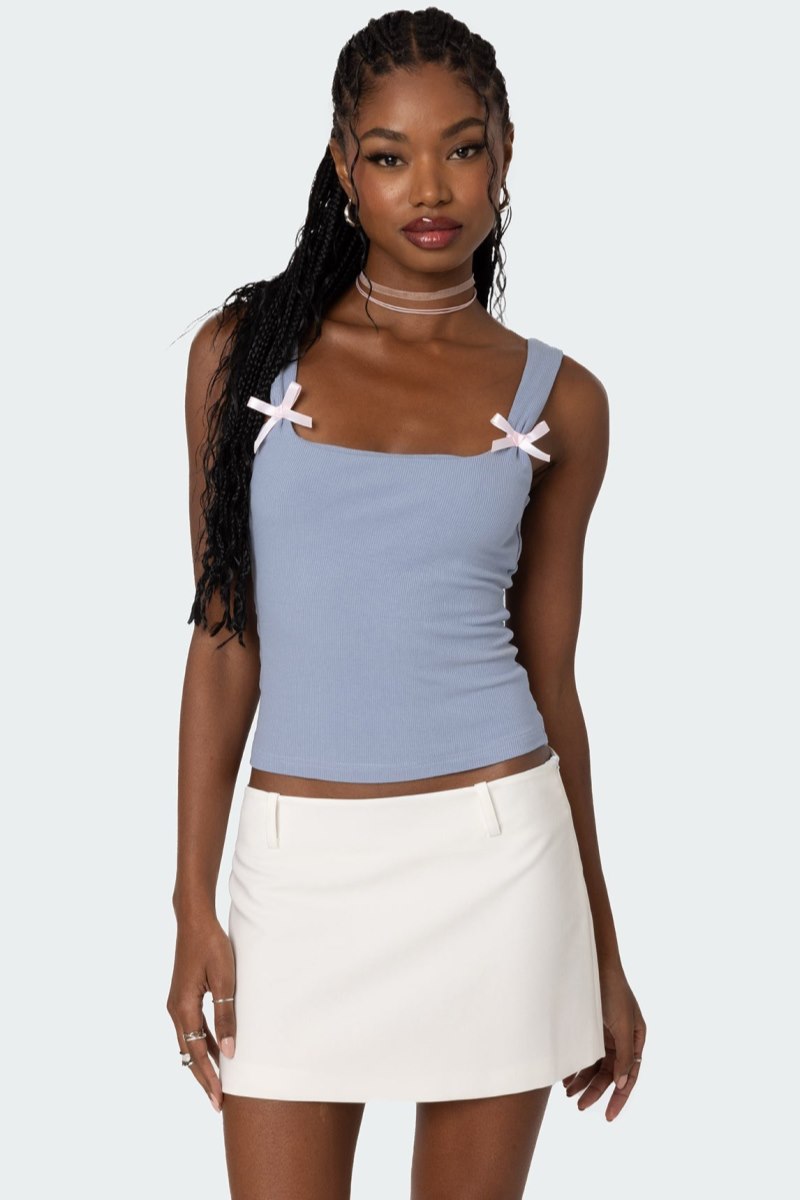 Edikted Lola Ribbed Tank Top Black | USA NF011951A9