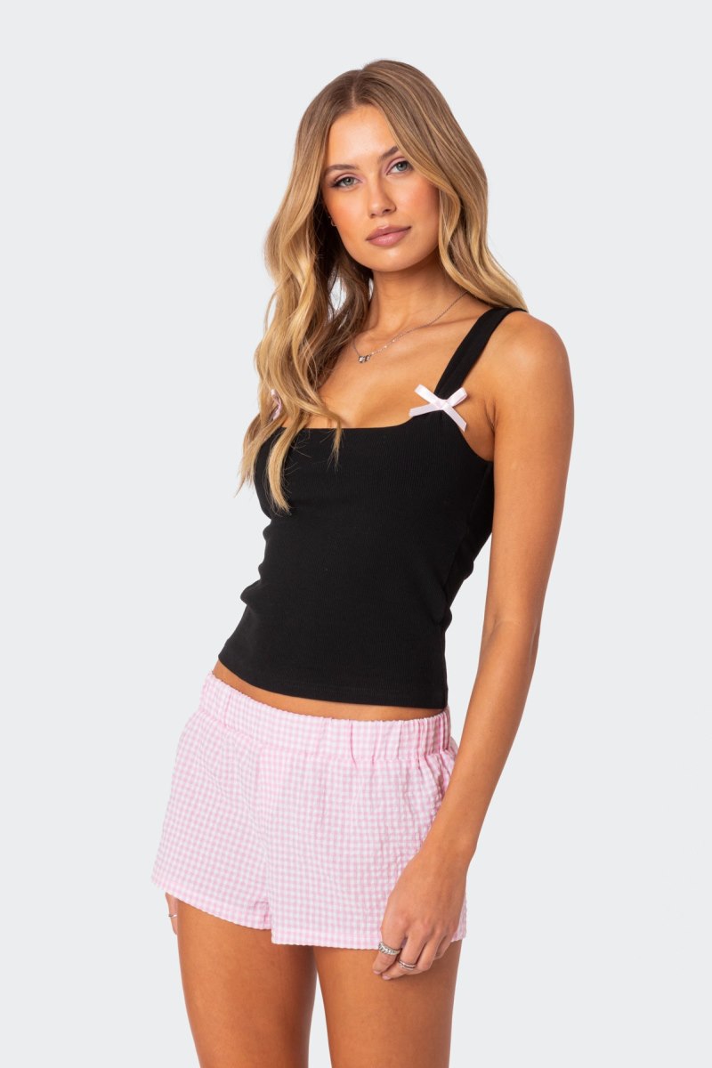 Edikted Lola Ribbed Tank Top Black | USA QG351105Z3