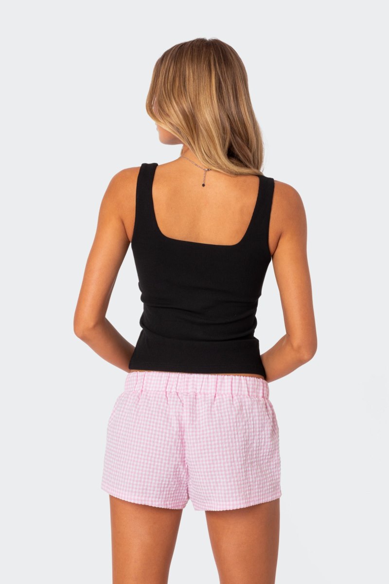 Edikted Lola Ribbed Tank Top Black | USA QG351105Z3