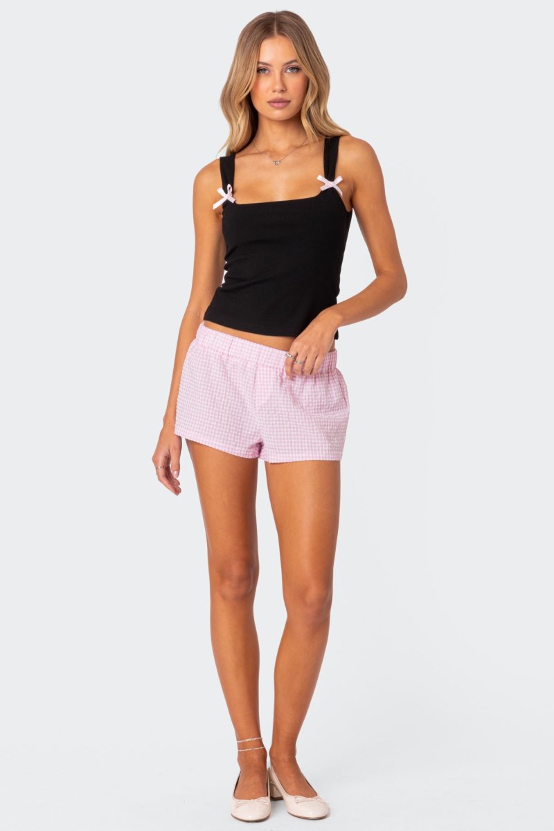 Edikted Lola Ribbed Tank Top Black | USA QG351105Z3