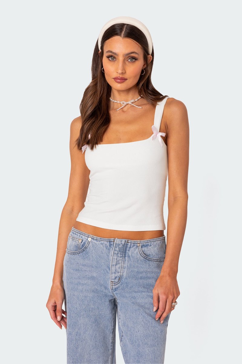 Edikted Lola Ribbed Tank Top Black | USA RF591669N5