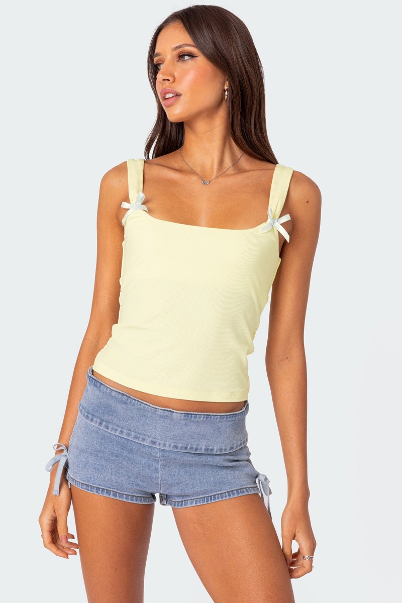 Edikted Lola Ribbed Tank Top Black | USA UC335603Y1