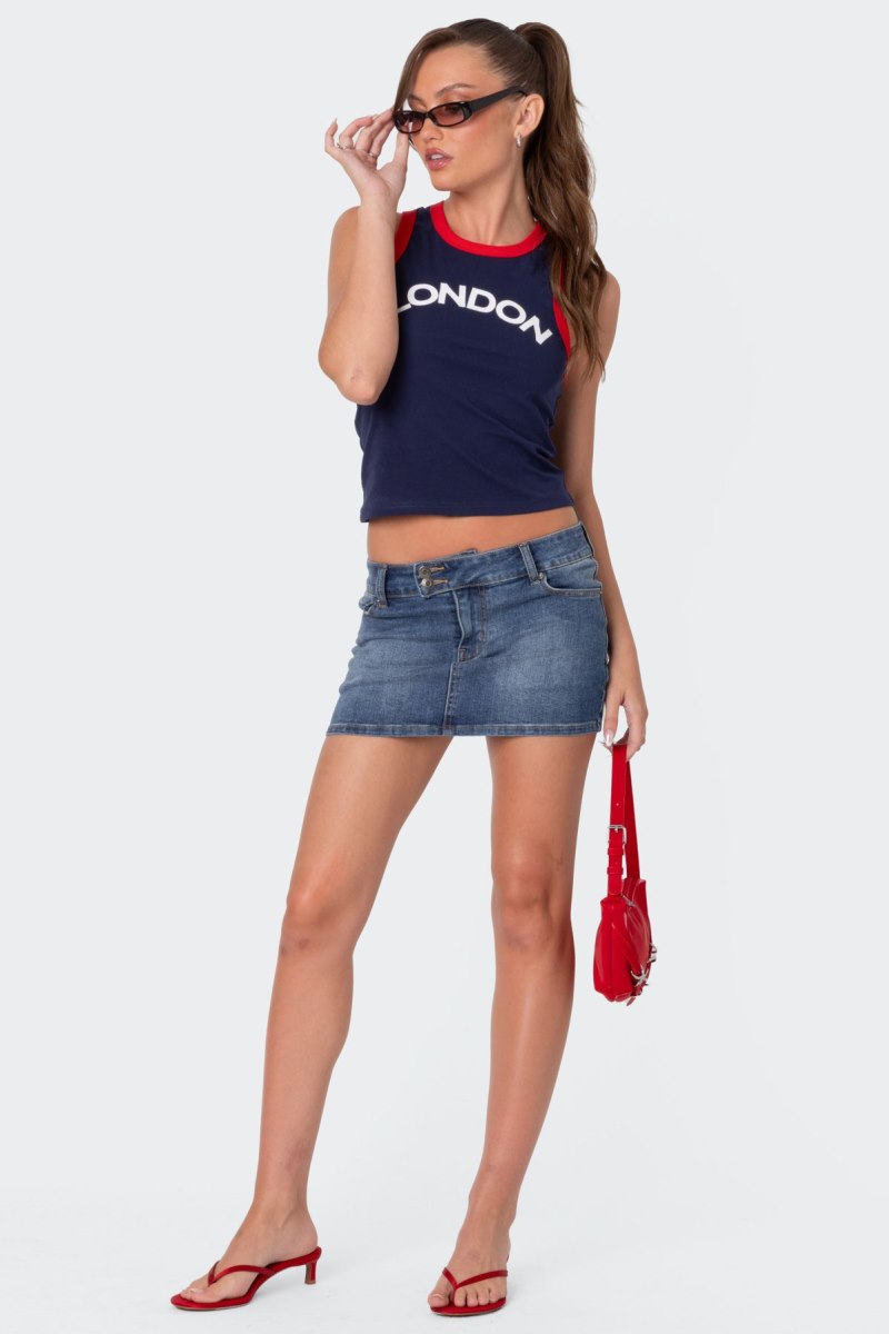 Edikted London Girl Contrast Tank Graphic Tops Navy | USA UW234453Z3
