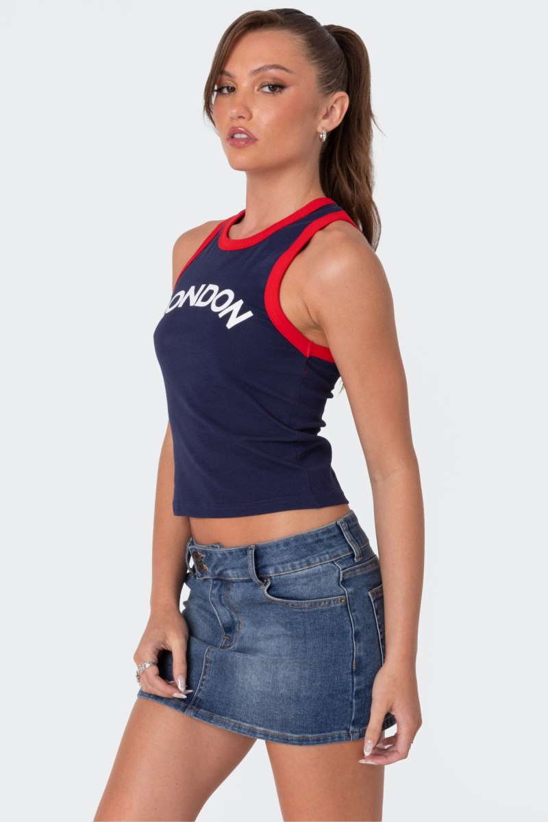 Edikted London Girl Contrast Tank Graphic Tops Navy | USA UW234453Z3