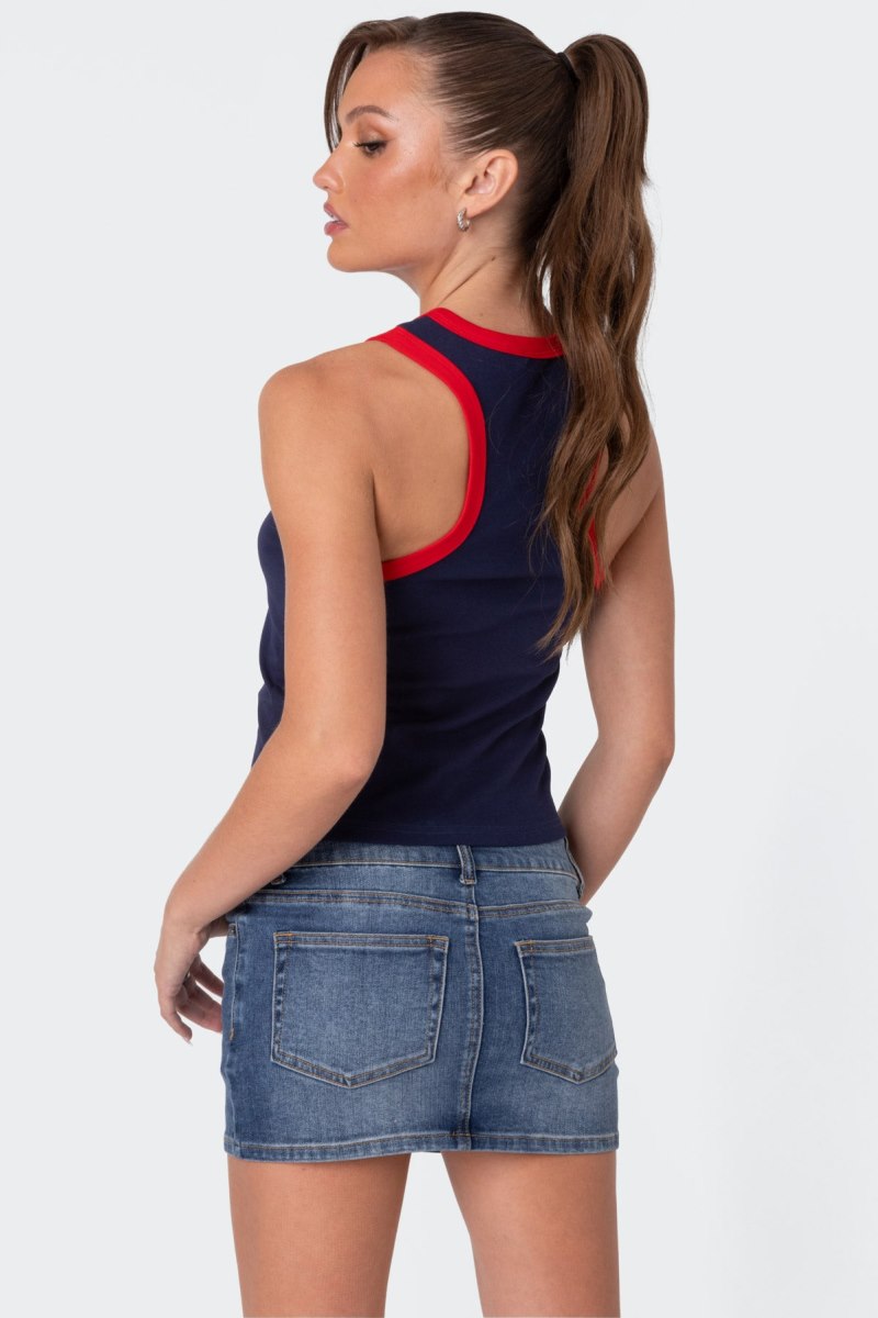 Edikted London Girl Contrast Tank Graphic Tops Navy | USA UW234453Z3