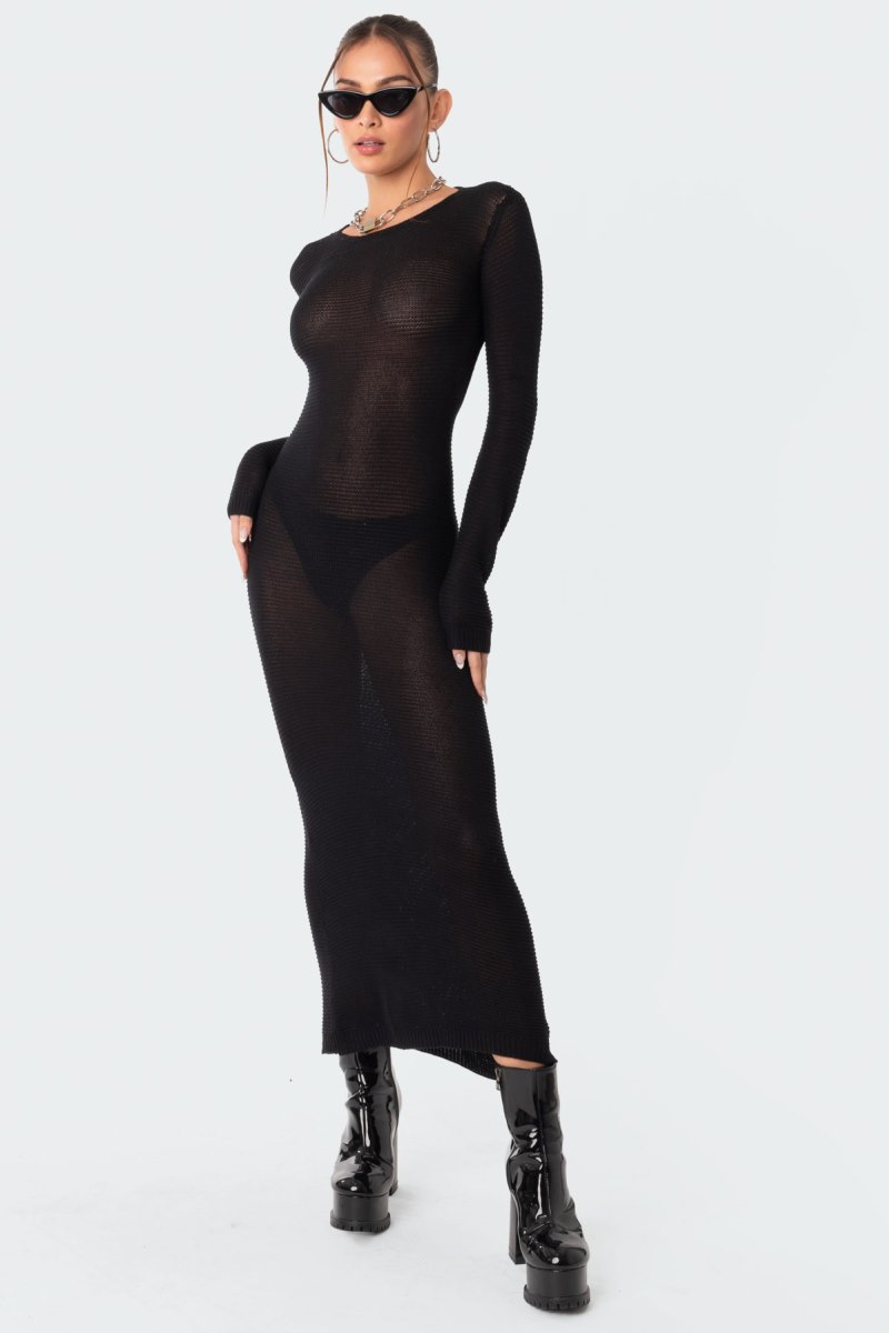 Edikted London Knitted Open Back Maxi Dress Maxi Dress Black | USA YT868866Q6