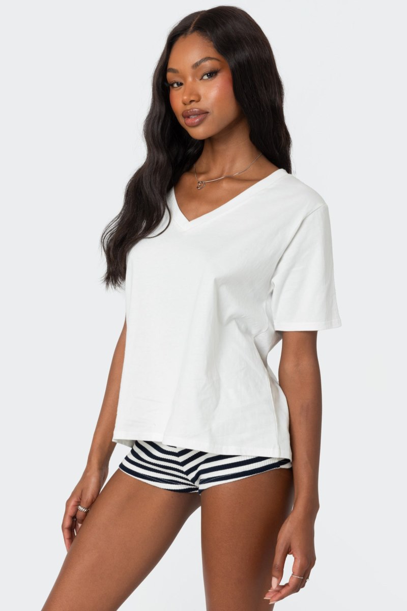 Edikted Loose Fit V Neck T Shirts Black | USA PI170457U5