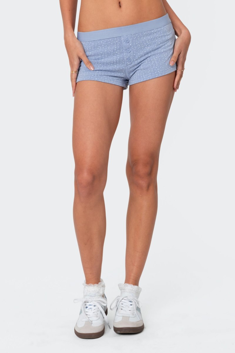 Edikted Lorelei Printed Pointelle Shorts Blue | USA TV836073A4