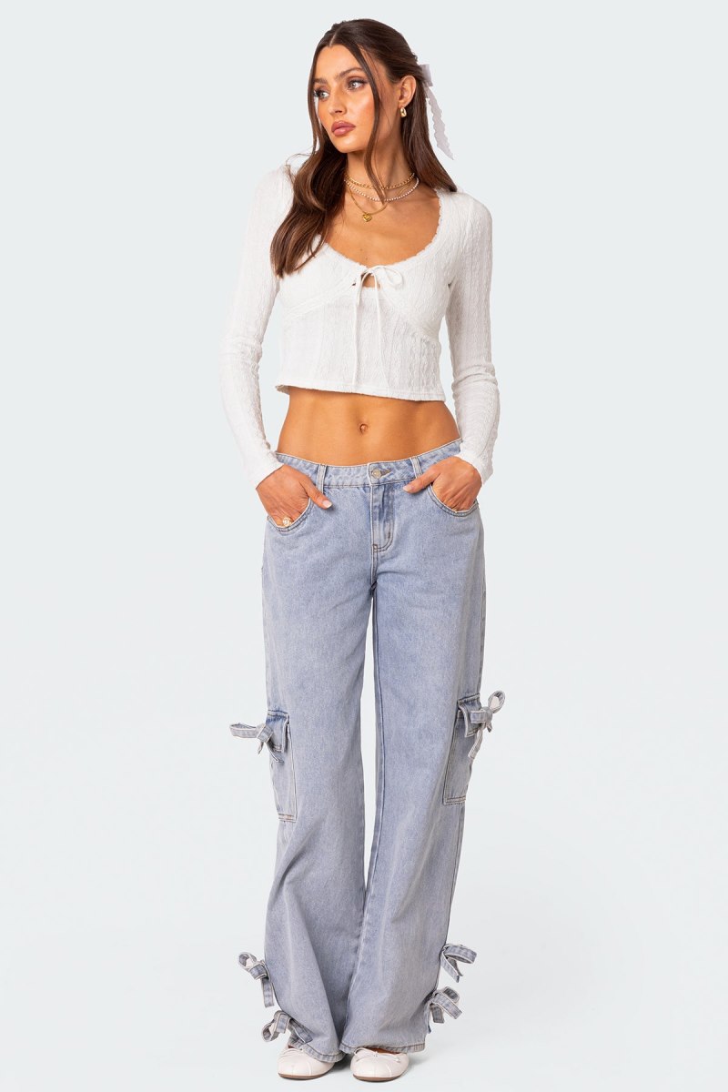 Edikted Lorey Lacey Knit Long Sleeve Tops Light Blue | USA RN481728V6