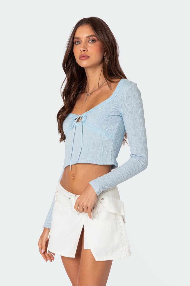 Edikted Lorey Lacey Knit Long Sleeve Tops Light Blue | USA LS103000R1