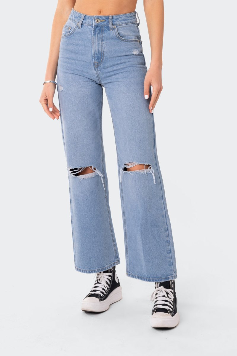 Edikted Lori High-Rise Wide Leg Jeans Blue | USA QV733093Q2