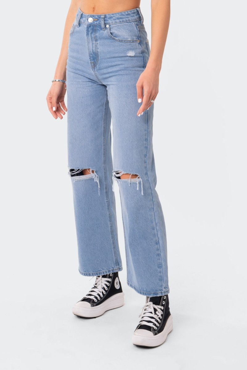 Edikted Lori High-Rise Wide Leg Jeans Blue | USA QV733093Q2