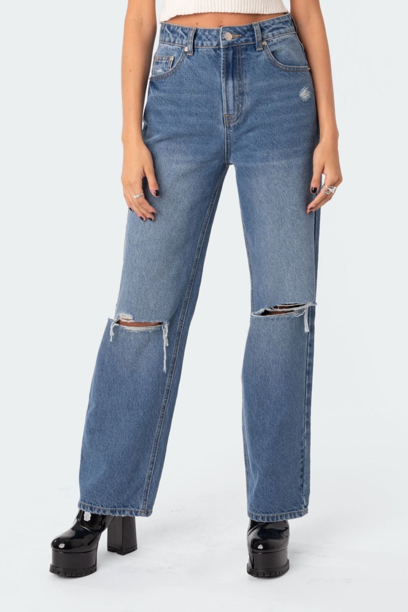Edikted Lori High-Rise Wide Leg Jeans Blue | USA AX755295W3