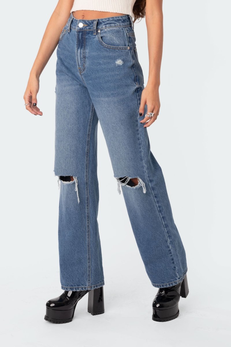 Edikted Lori High-Rise Wide Leg Jeans Blue | USA AX755295W3