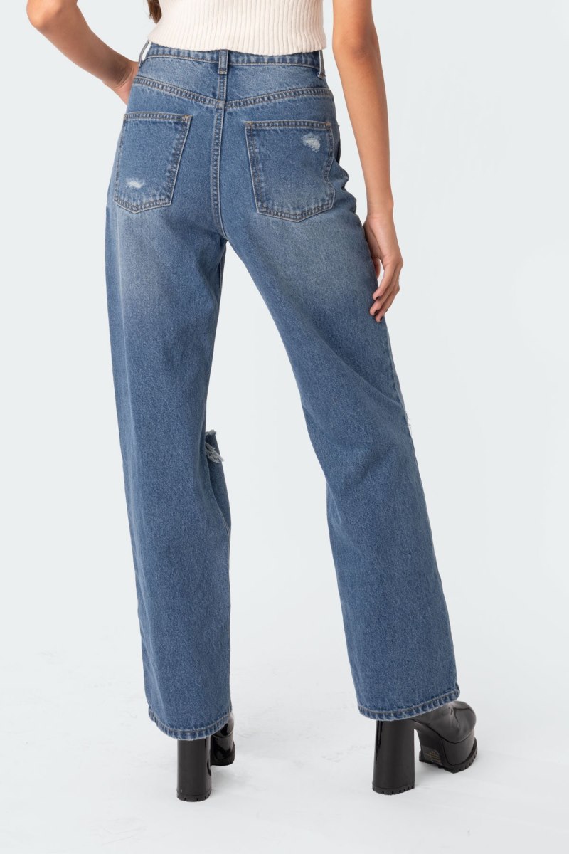 Edikted Lori High-Rise Wide Leg Jeans Blue | USA AX755295W3
