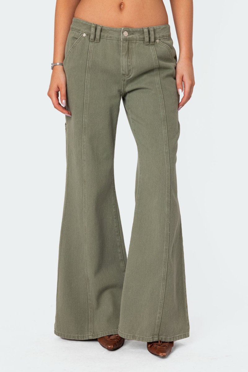 Edikted Lottie Low Rise Washed Carpenter Jeans Olive | USA QO515761W1