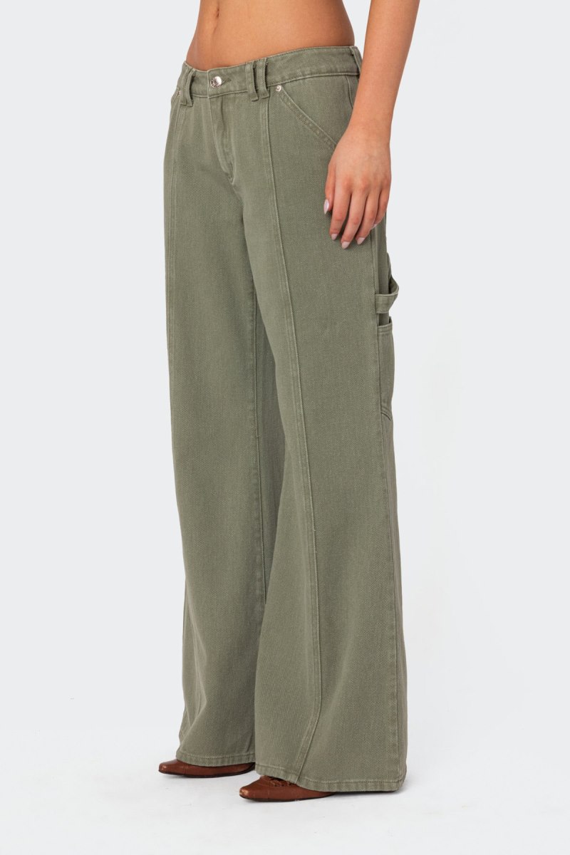 Edikted Lottie Low Rise Washed Carpenter Jeans Olive | USA QO515761W1