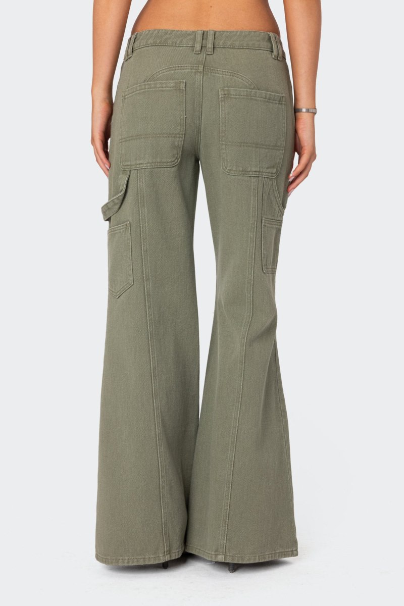 Edikted Lottie Low Rise Washed Carpenter Jeans Olive | USA QO515761W1