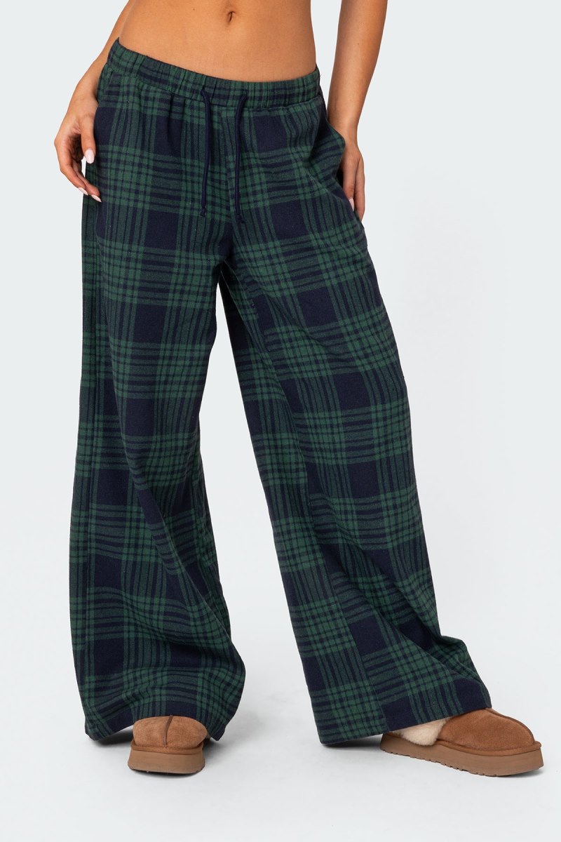 Edikted Lounge Around Plaid Wide Leg Pants Black And White | USA WD911121F8