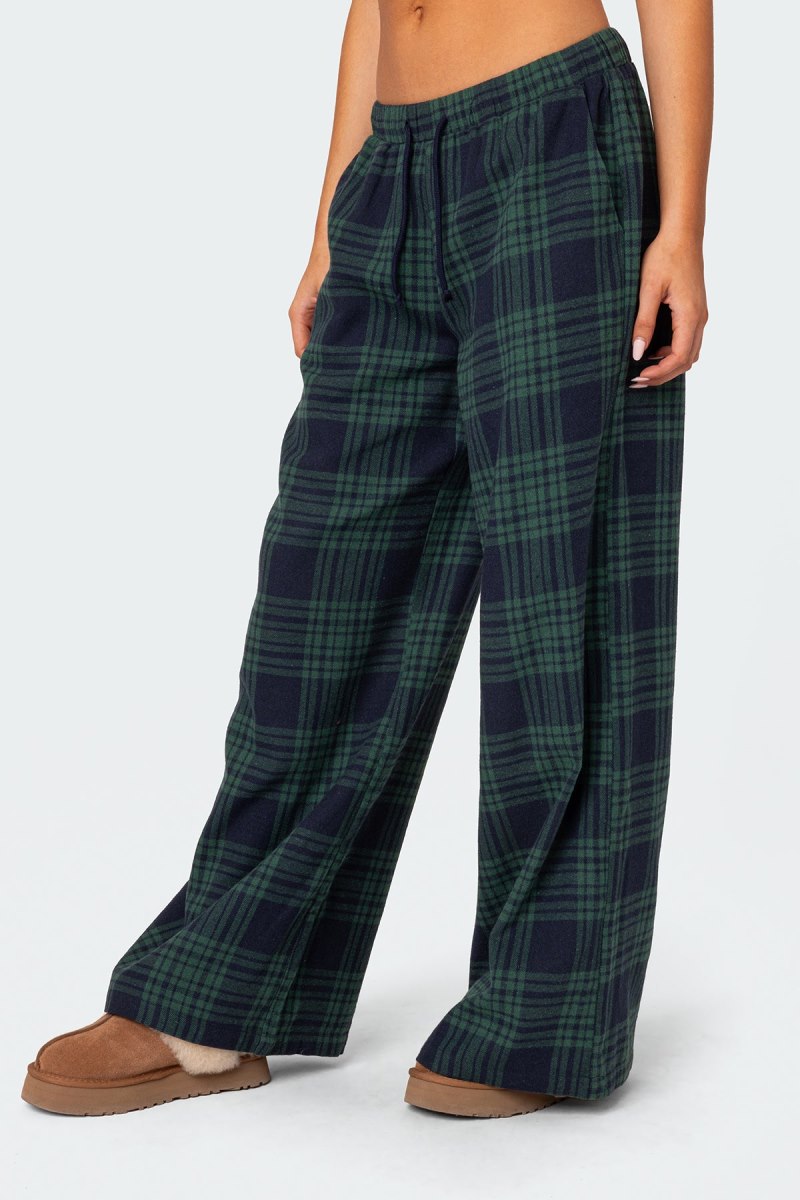 Edikted Lounge Around Plaid Wide Leg Pants Black And White | USA WD911121F8