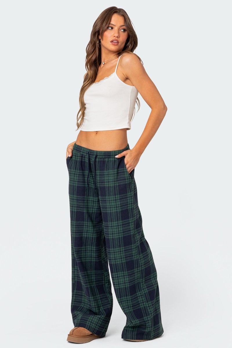 Edikted Lounge Around Plaid Wide Leg Pants Black And White | USA WD911121F8