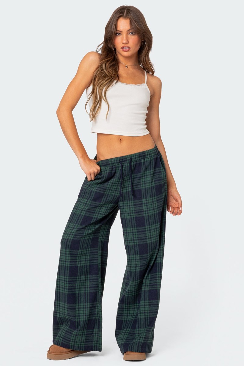 Edikted Lounge Around Plaid Wide Leg Pants Black And White | USA WD911121F8
